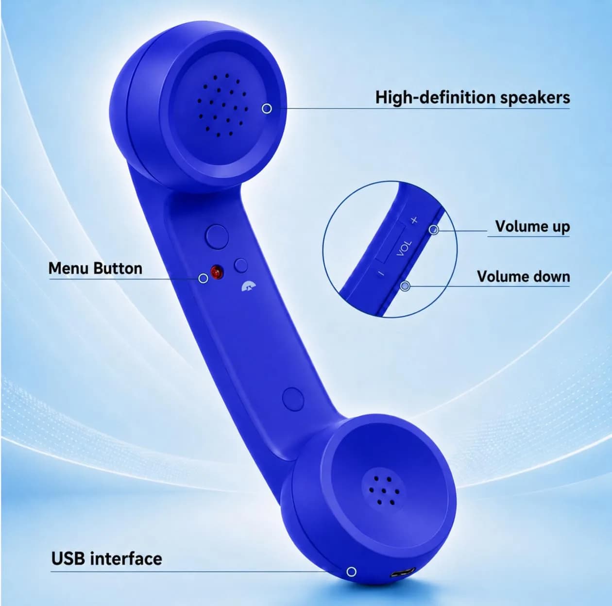 LIONSOUL Retro Bluetooth Handset with USB for Cell Phones & Computers | 12-Hour Talk Time - view 5