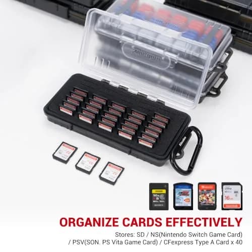 Kiorafoto 40-Slot SD Card Holder Case with Labels & Carabiner | Transparent, Water-Resistant thumbnail 2