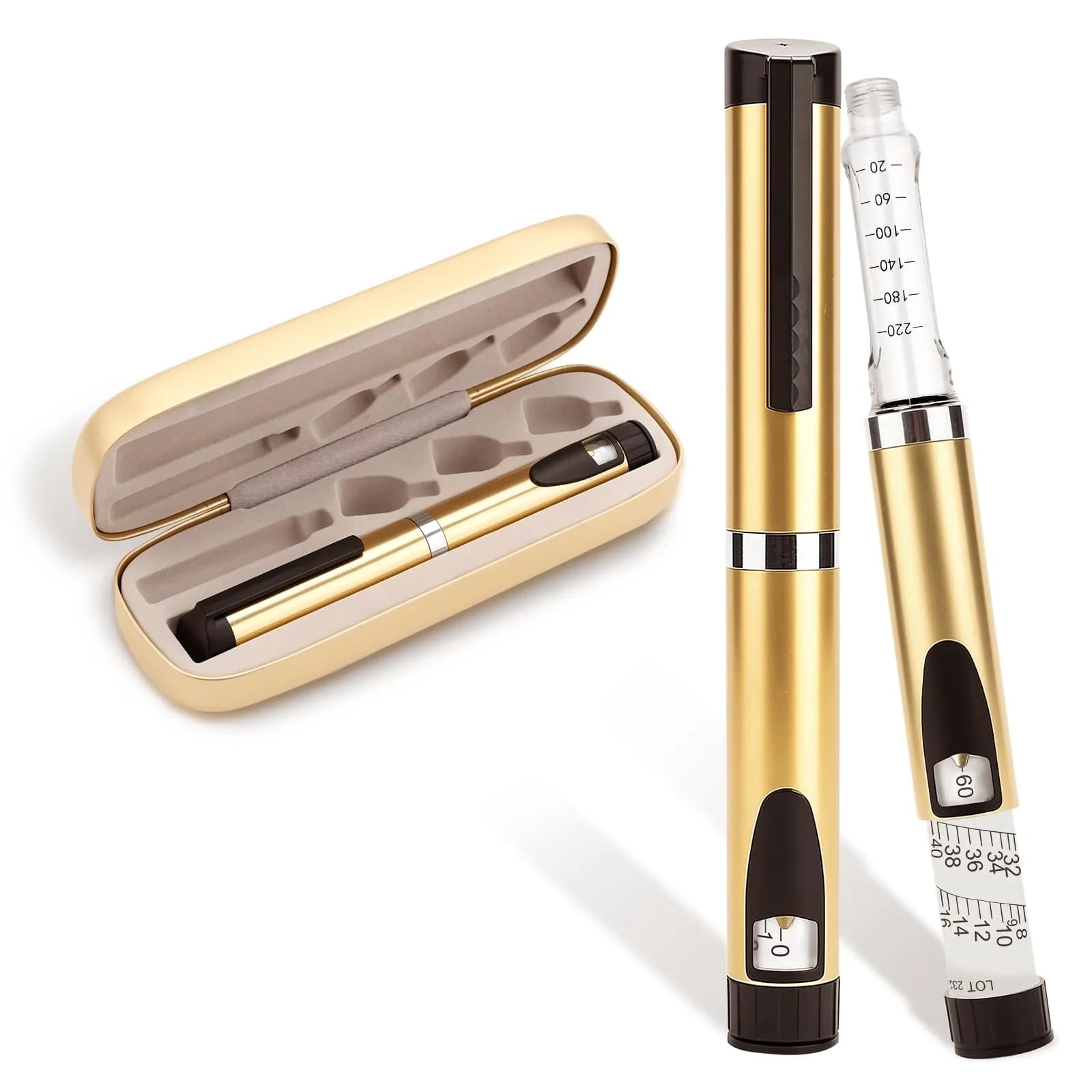 FJNATINH 60 Units Reusable Peptide Pen Injector Gold | Dose Adjustable for Precise Insulin Delivery
