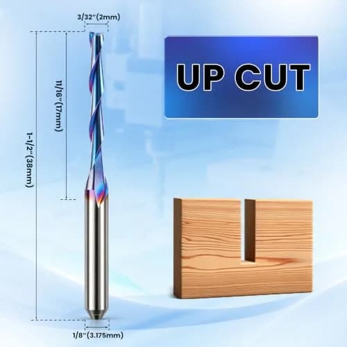 HQMaster 1/8" Shank 2-Flute Upcut CNC Router Bits 10pcs | Solid Carbide Spiral End Mill for Woodworking thumbnail 2