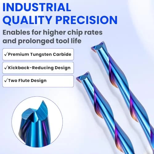 HQMaster 1/8" Shank 2-Flute Upcut CNC Router Bits 10pcs | Solid Carbide Spiral End Mill for Woodworking thumbnail 3
