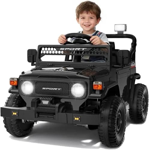 YunTopKids Kid Car 12V Ride On Toy with Remote Control Black | All-Terrain, 7Ah Battery, Ages 37-60 Months thumbnail 1