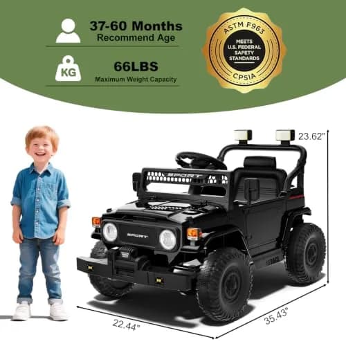 YunTopKids Kid Car 12V Ride On Toy with Remote Control Black | All-Terrain, 7Ah Battery, Ages 37-60 Months thumbnail 5