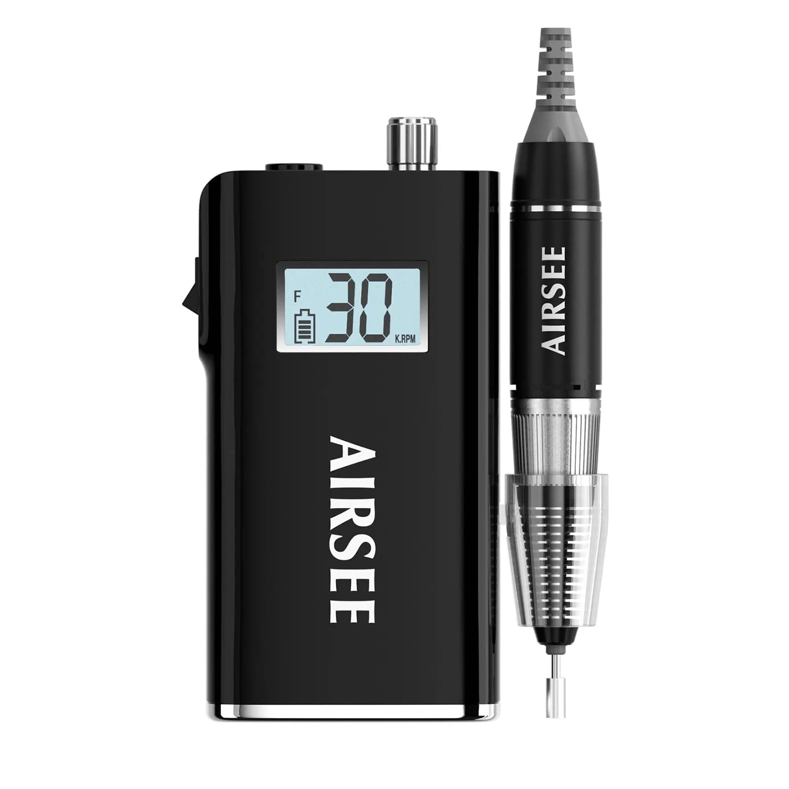 AIRSEE Rechargeable 30000RPM Electric Nail Drill E-File Machine for Acrylic & Gel Nails (Cordless, Black) - main product image