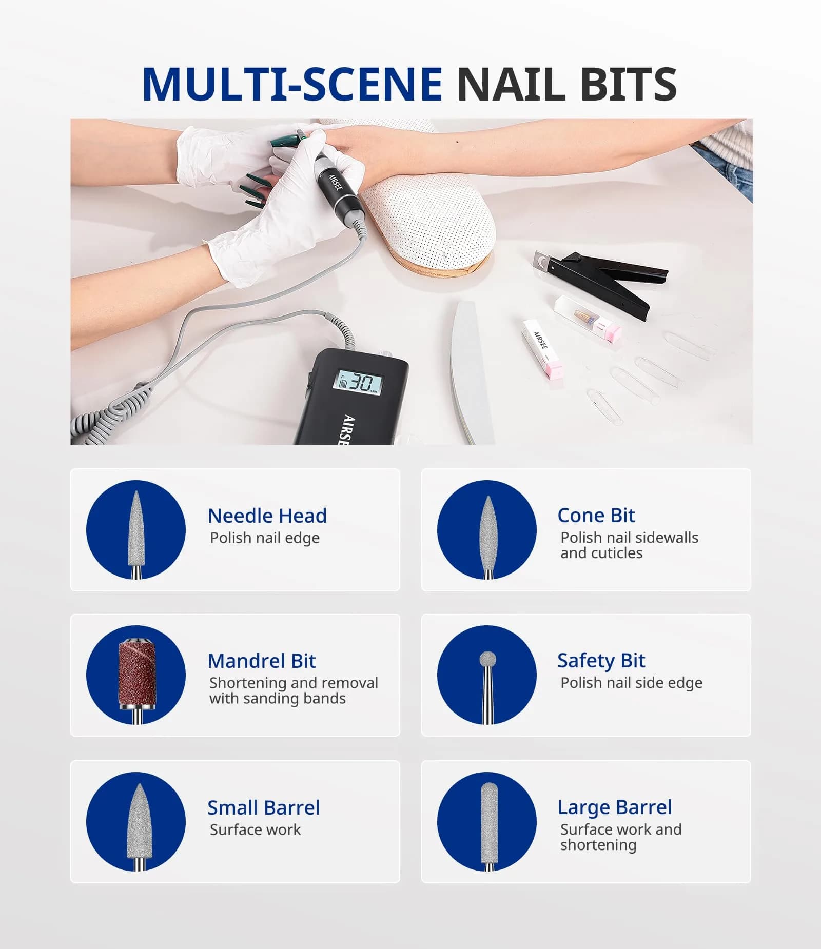 AIRSEE Rechargeable 30000RPM Electric Nail Drill E-File Machine for Acrylic & Gel Nails (Cordless, Black) - view 7