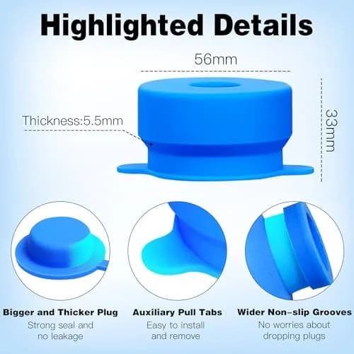 U-Goforst 6-Piece Water Jug Cap & Handle Set | 5 Gallon Reusable Silicone Caps & Ergonomic Lift Handle thumbnail 6