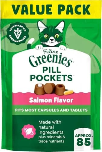 Greenies Feline Salmon Flavor Soft Cat Treats, 85 Count (Pack of 6) | Vet-Recommended Pill Hiding Treat - main product image