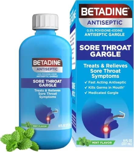 Betadine Sore Throat Relief Gargle, 8 Oz, Fast Acting Antiseptic with Povidone-Iodine 0.5%, Mint Flavor (Pack of 12) | Trusted for 50+ Years thumbnail 1