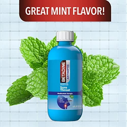 Betadine Sore Throat Relief Gargle, 8 Oz, Fast Acting Antiseptic with Povidone-Iodine 0.5%, Mint Flavor (Pack of 12) | Trusted for 50+ Years thumbnail 4