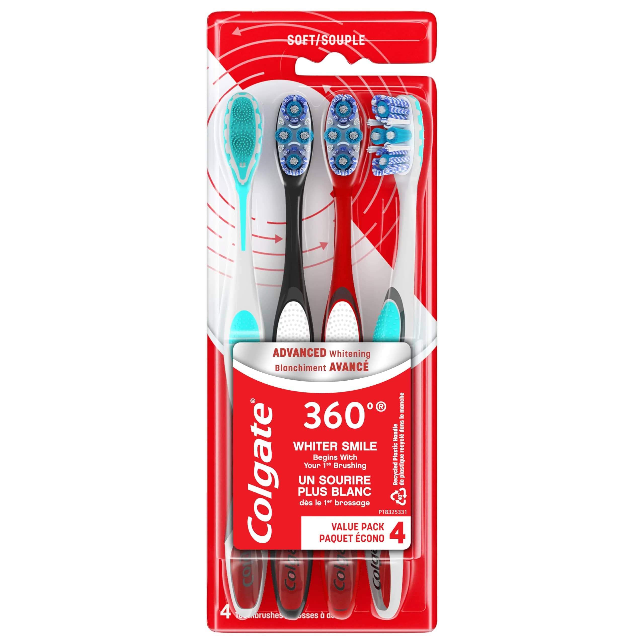 Colgate 360 Advanced Whitening Soft Toothbrush Pack, 8 Count | Helps Clean Teeth, Tongue, Cheeks, & Gums - view 7