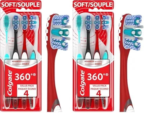 Colgate 360 Advanced Whitening Soft Toothbrush Pack, 8 Count | Helps Clean Teeth, Tongue, Cheeks, & Gums thumbnail 1