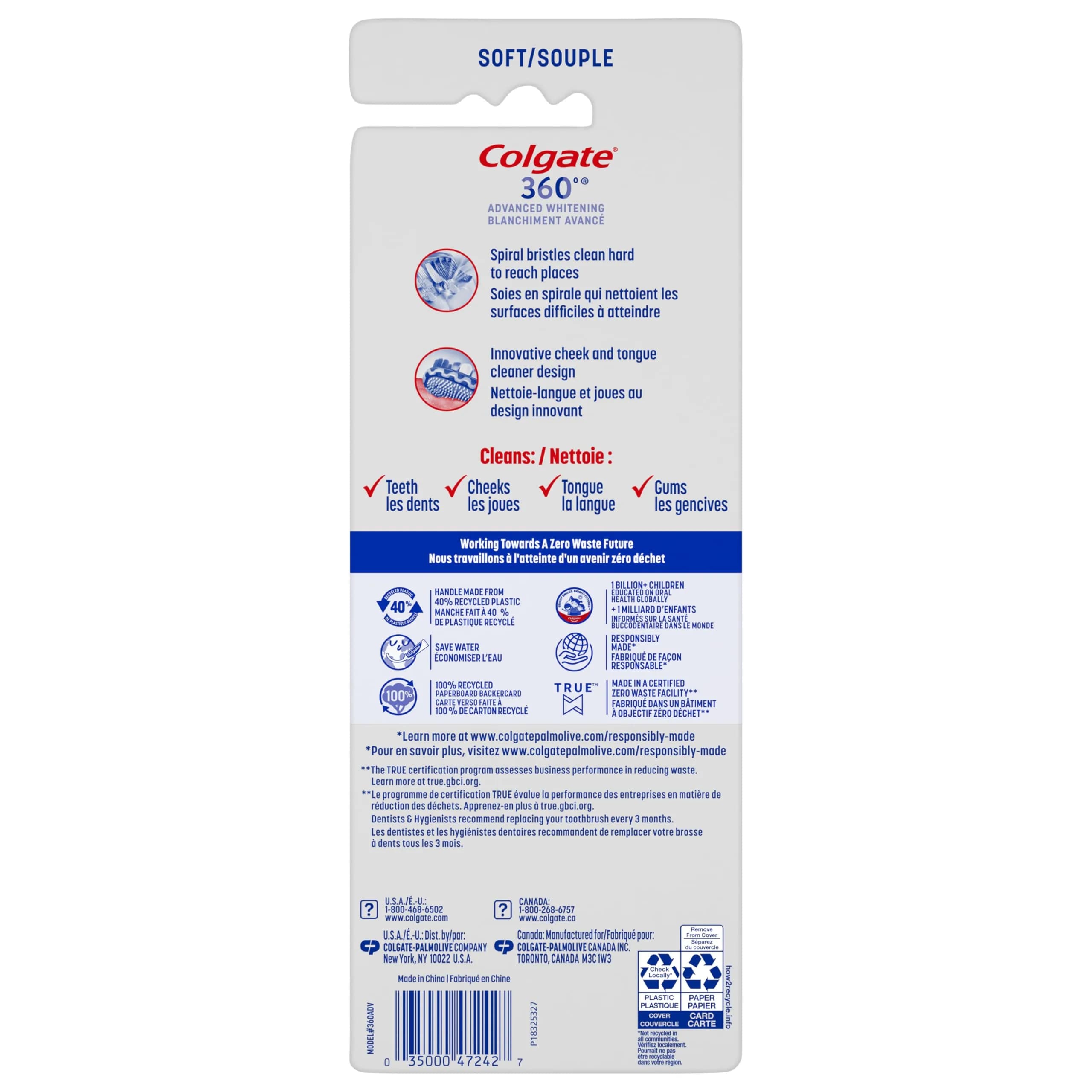Colgate 360 Advanced Whitening Soft Toothbrush Pack, 8 Count | Helps Clean Teeth, Tongue, Cheeks, & Gums - view 8