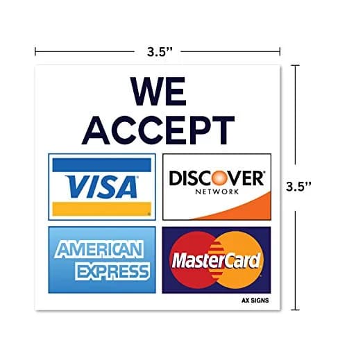 AX Signs Credit Card Acceptance Sign Sticker (2 Pack, 3.5 x 3.5 Inch) | Weather-Resistant Vinyl thumbnail 2