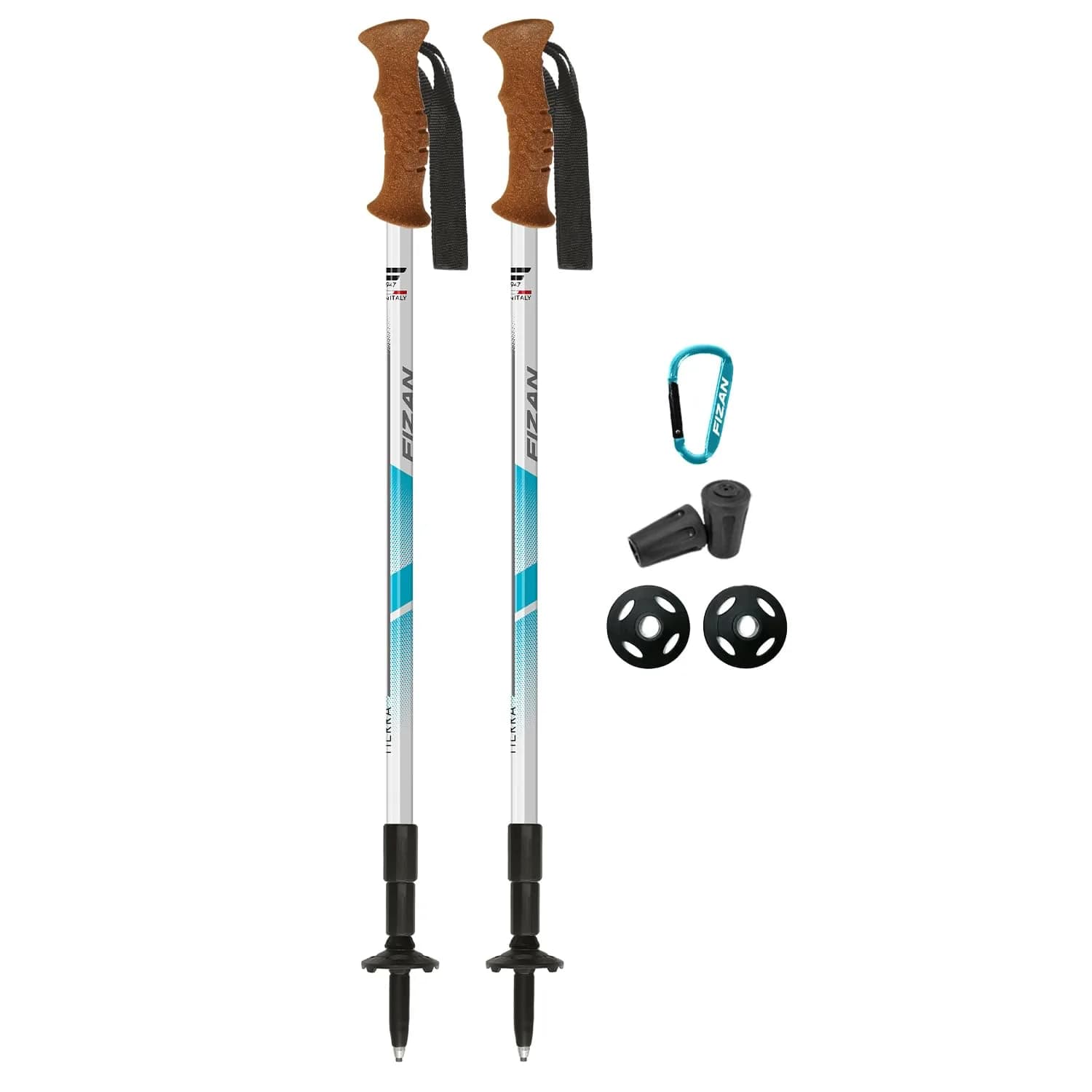 Fizan Tierra Trekking Poles – 7.9 oz, Ultralight, Adjustable, Collapsible, Aluminum, Cork Grip, Light Blue | Customized Fit for Hiking - main product image