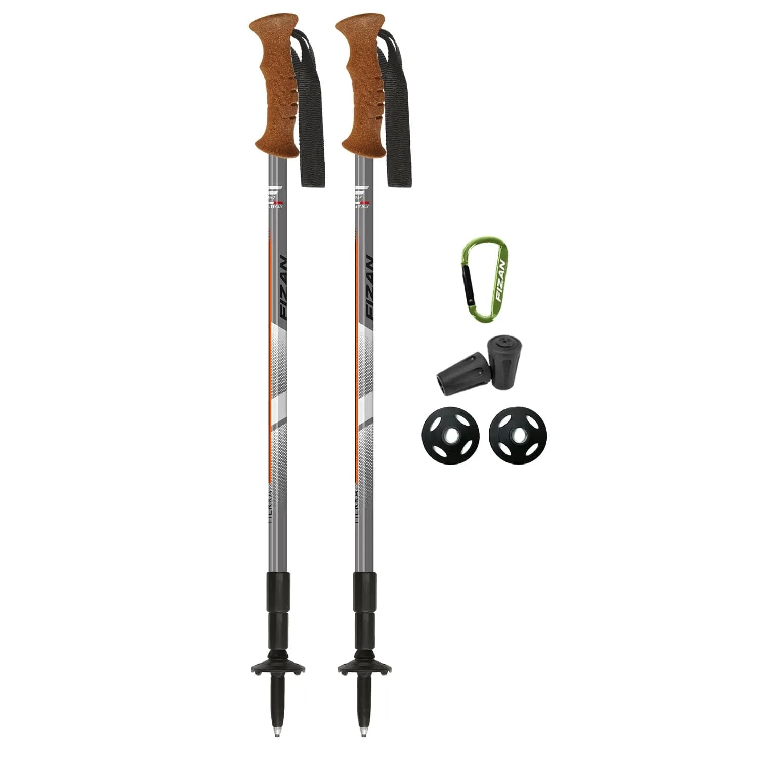 Fizan Tierra Trekking Poles – 7.9 oz, Ultralight, Adjustable, Collapsible, Aluminum, Cork Grip, Custom Fit (Grey/Orange) | Backpacking & Hiking — Grey / Orange
