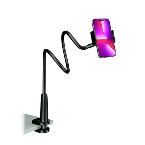 MAGIPEA Gooseneck Phone Holder for Bed, 39inch Flexible Long Arm Overhead Cell Phone Mount for Desk, Hands-Free Viewing Clamp Stand Compatible with iPhone 17 16 15 Pro Max and 3.5-7" Devices | Stable, Durable, Adjustable thumbnail 1