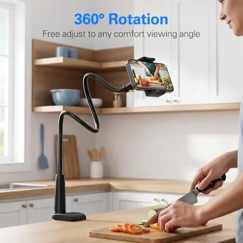 MAGIPEA Gooseneck Phone Holder for Bed, 39inch Flexible Long Arm Overhead Cell Phone Mount for Desk, Hands-Free Viewing Clamp Stand Compatible with iPhone 17 16 15 Pro Max and 3.5-7" Devices | Stable, Durable, Adjustable thumbnail 5