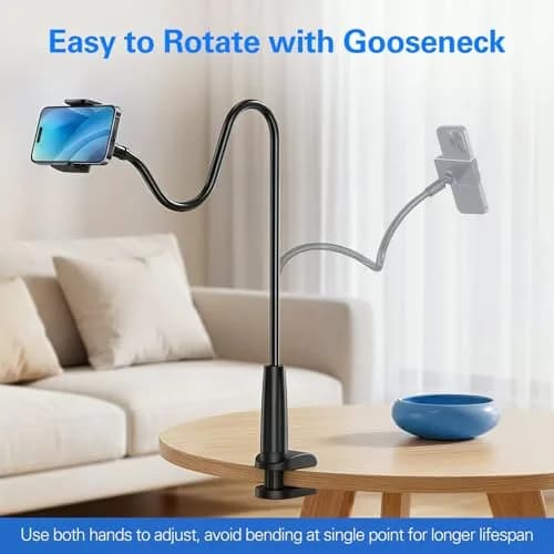 MAGIPEA Gooseneck Phone Holder for Bed, 39inch Flexible Long Arm Overhead Cell Phone Mount for Desk, Hands-Free Viewing Clamp Stand Compatible with iPhone 17 16 15 Pro Max and 3.5-7" Devices | Stable, Durable, Adjustable thumbnail 8