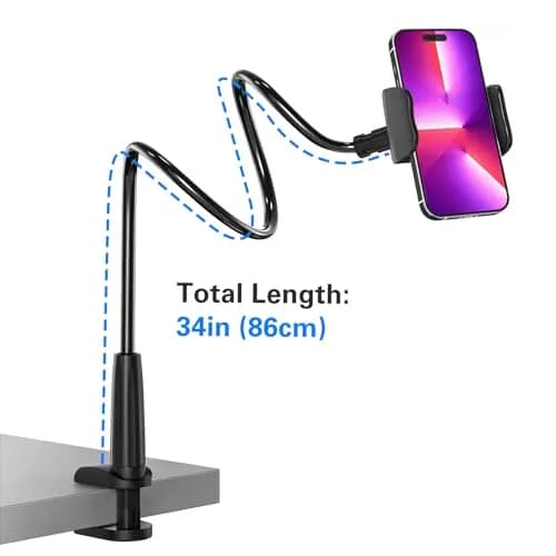 MAGIPEA Gooseneck Phone Holder for Bed, 39inch Flexible Long Arm Overhead Cell Phone Mount for Desk, Hands-Free Viewing Clamp Stand Compatible with iPhone 17 16 15 Pro Max and 3.5-7" Devices | Stable, Durable, Adjustable thumbnail 3
