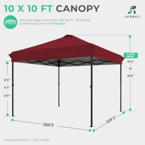 JEAREY 10x10 ft Pop Up Canopy Tent | Instant Setup, UPF 50+ UV Protection, Heavy-Duty Steel Frame, Portable Wheeled Bag thumbnail 2