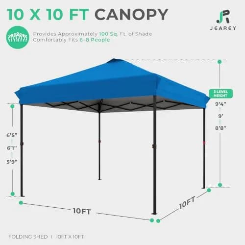 JEAREY 10x10 ft Pop Up Canopy Tent | Instant Setup, UPF 50+ Silver-Coated Top, Heavy-Duty Wheeled Bag thumbnail 2