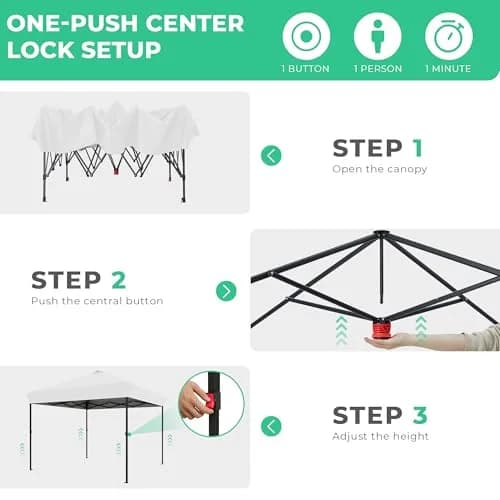 JEAREY 10x10 Pop Up Canopy Tent | Easy Setup Outdoor Market Shelter, White thumbnail 3