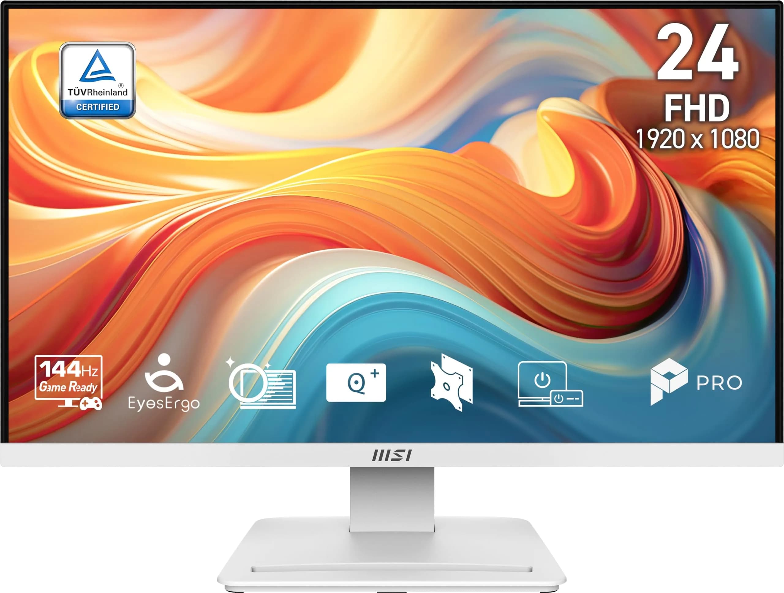 msi PRO MP241W 24-inch IPS FHD Office Monitor | 144Hz, Free-Sync, Tilt, Speakers, VESA Mount, HDR Ready — White