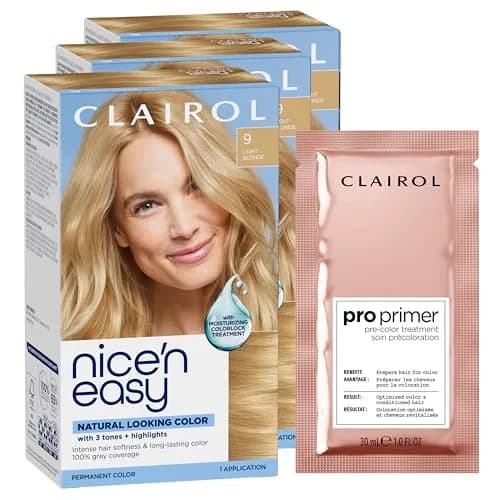Clairol Nice'n Easy Permanent Hair Dye 9 Light Blonde with Pro Primer Sachet - 7.26 Fl Oz (Pack of 1) thumbnail 1
