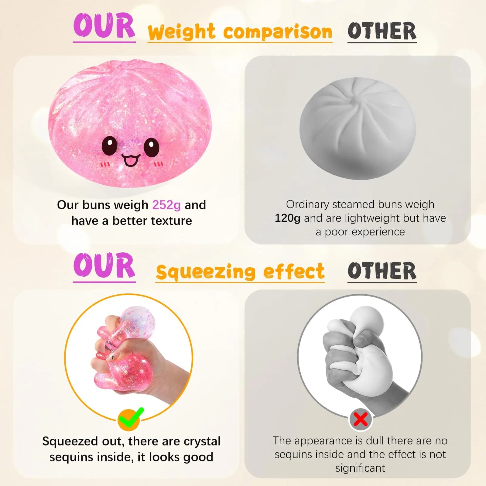 Tookyhiil Sugar Dumpling Squishy Pink | Viral Bao Bun Stress Relief Toy - view 4