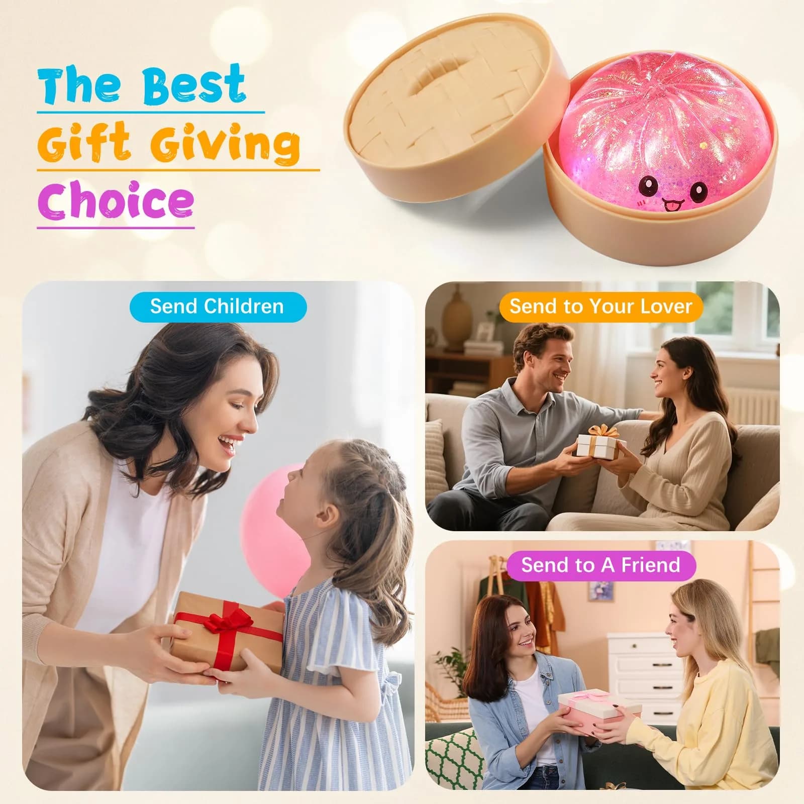 Tookyhiil Sugar Dumpling Squishy Pink | Viral Bao Bun Stress Relief Toy - view 6