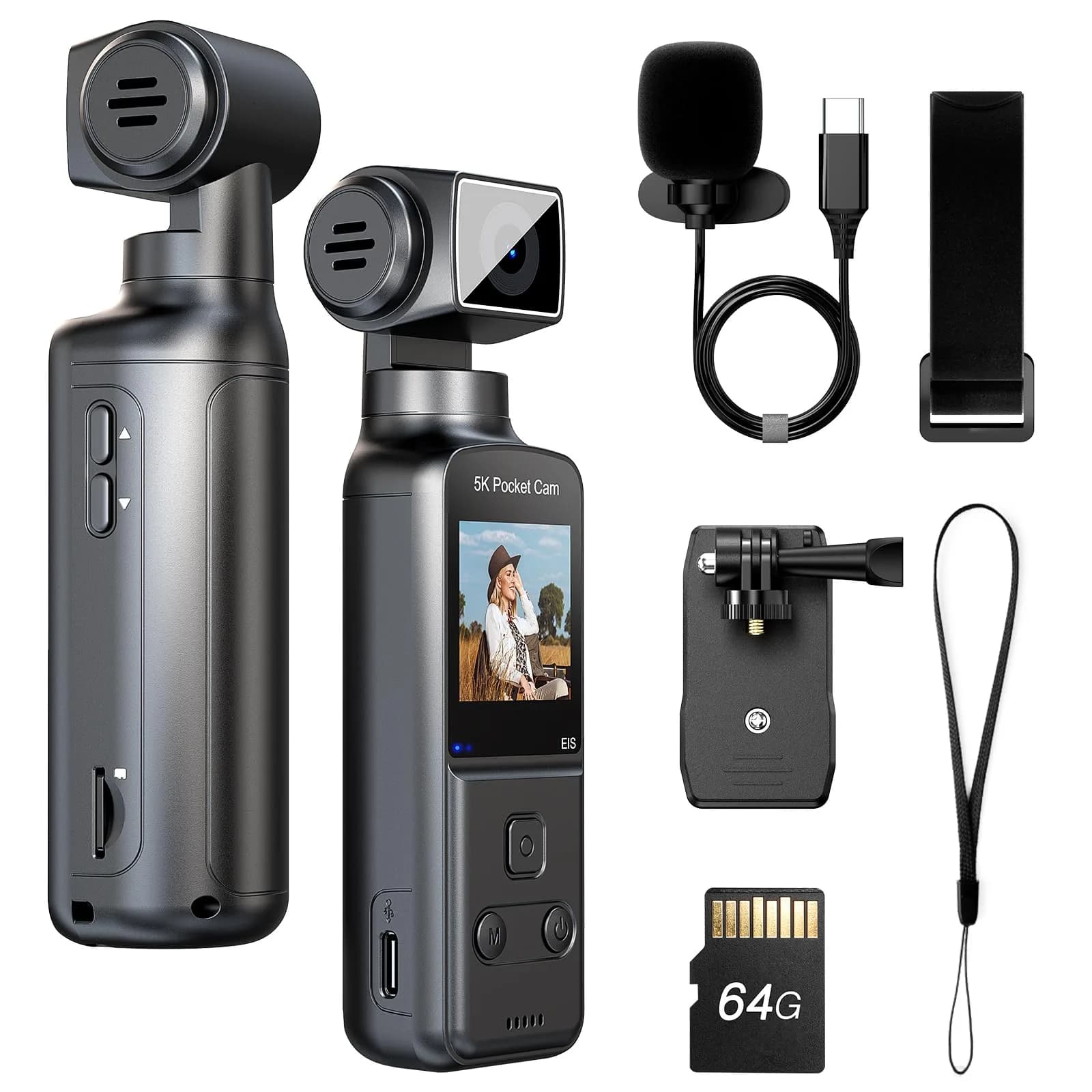 BOBLOV 5K Body Camera with Microphone | 4K/60FPS Vlogging, External Mic Support, 270° Rotatable Lens — Night Black 64G