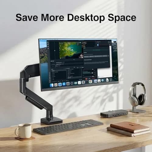 AX WABER Single Monitor Arm for 17-32 inch Screens | Gas Spring Adjustable VESA Mount with Clamp & Grommet Base thumbnail 8