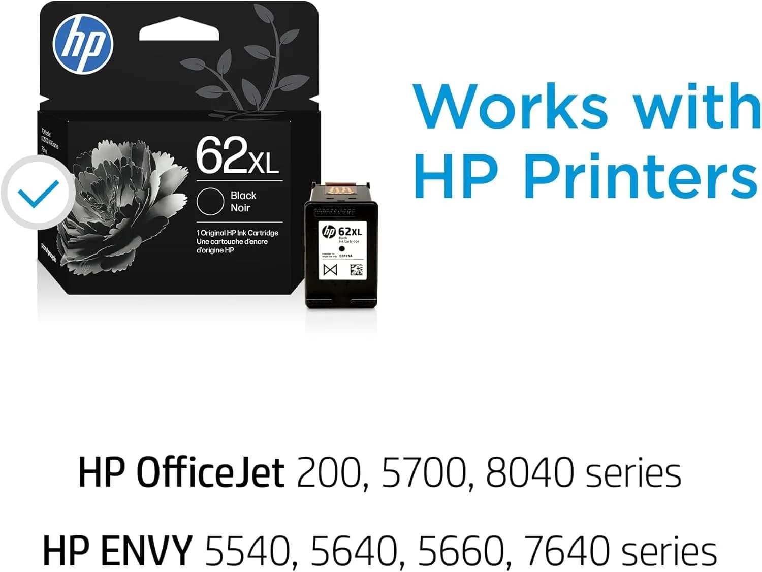HP 62XL Black & 62 Tri-Color Ink Cartridge Bundle | High-Yield Black, Standard Color - view 2