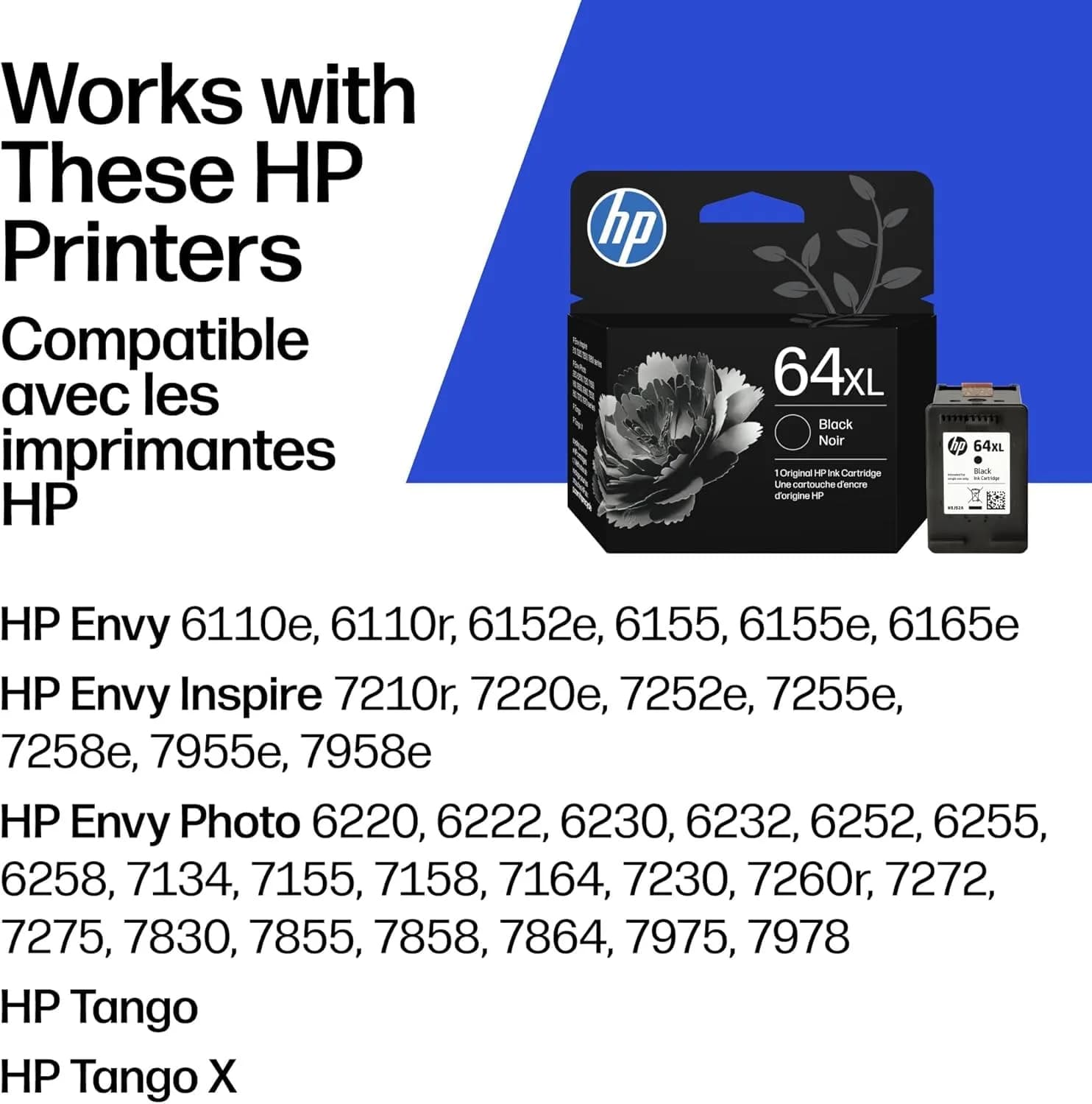 HP 64 Ink Cartridge Bundle – High-Yield Black + Standard Tri-Color | For Envy Inspire, Photo, Tango Printers - view 2