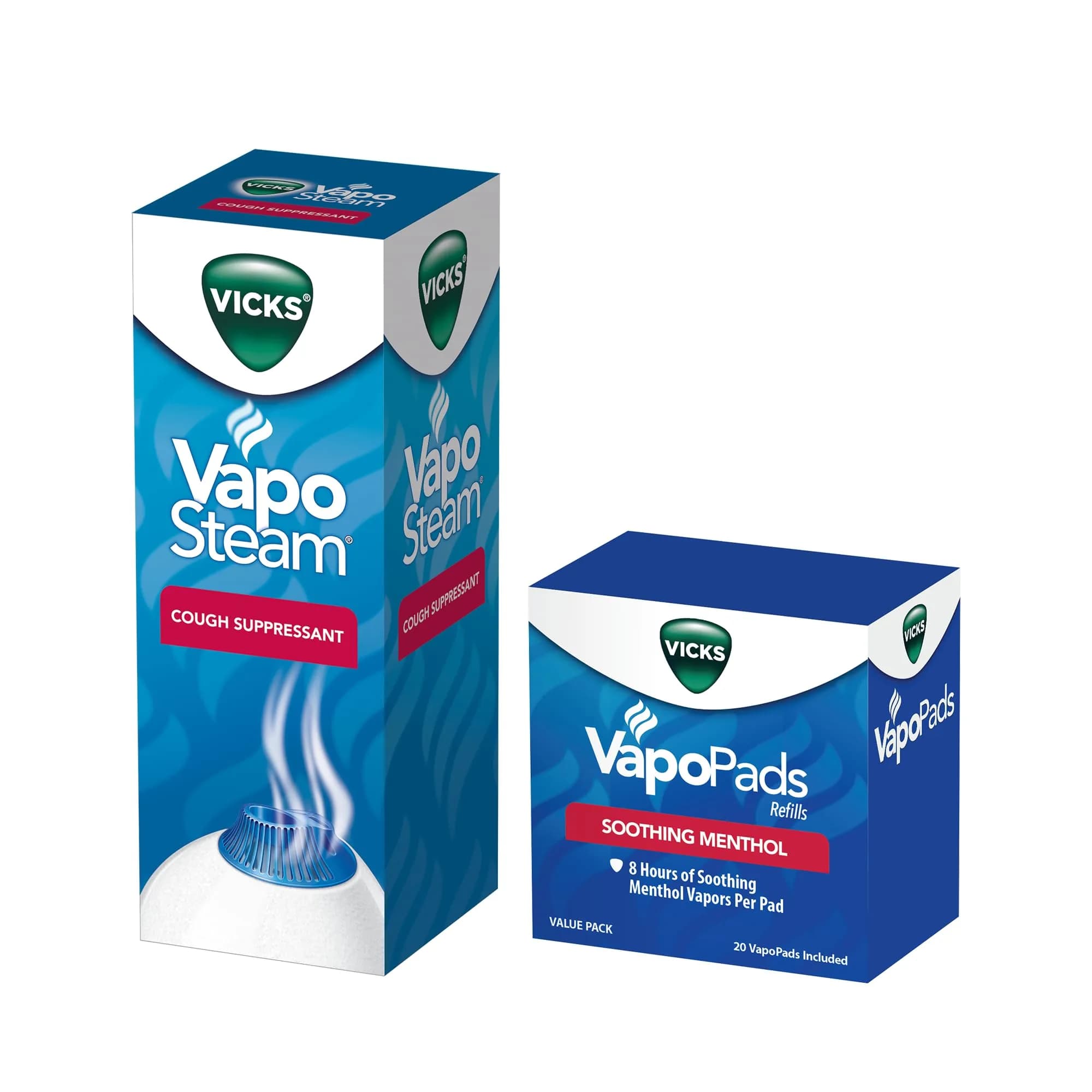 Vicks VapoPads Original Menthol Scent Refill Pads & VapoSteam Liquid 20-Pack + 8 Oz | Breathe Easier with Soothing Menthol Vapors - main product image