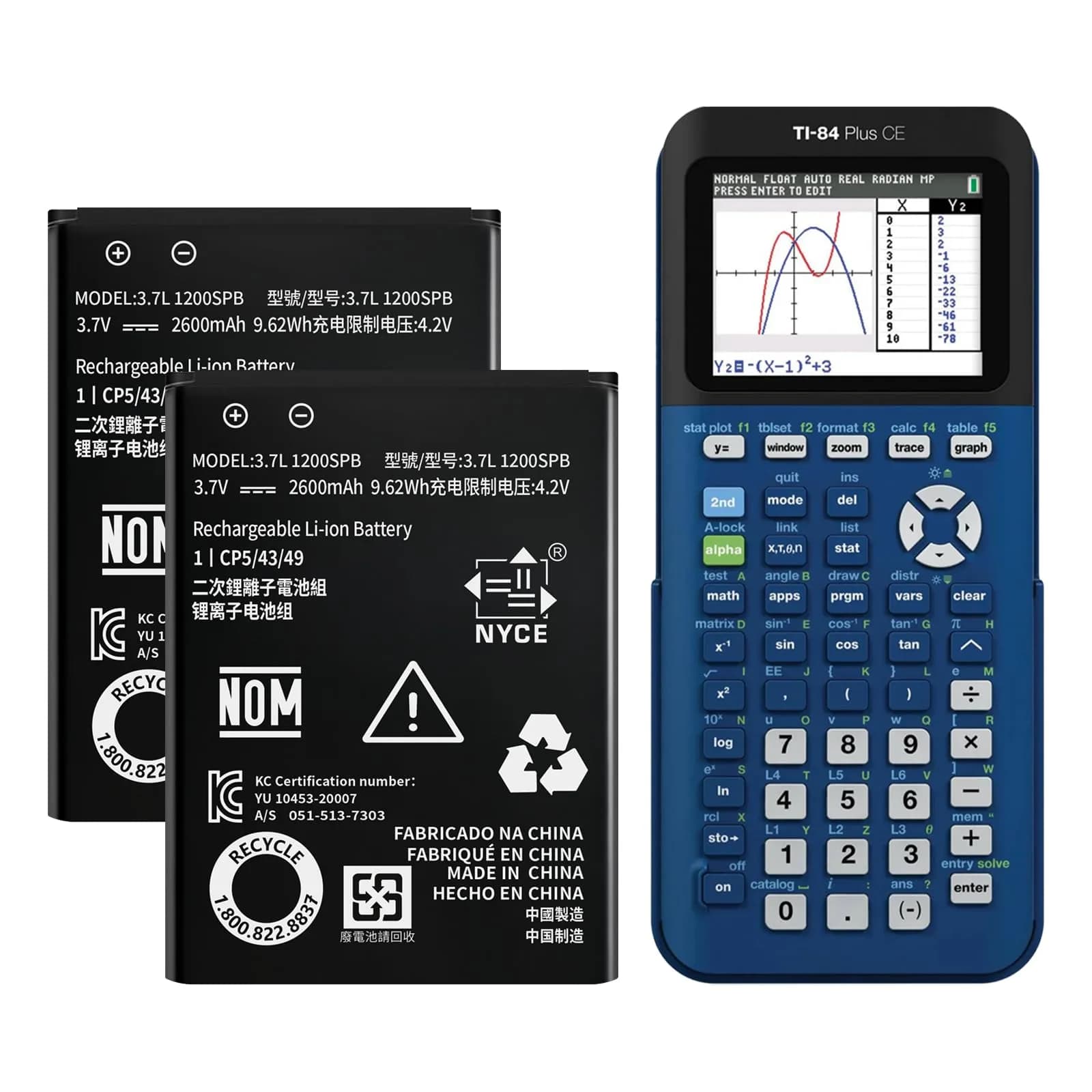 HamnaKhu TI-84 Plus CE Battery 2-Pack | Upgraded High Capacity 0 Cycle - main product image