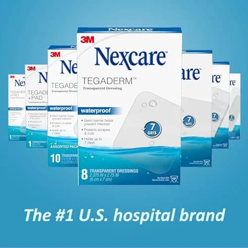 Nexcare Tegaderm Transparent Dressing, Clear Film | Waterproof, Breathable, 7-Day Wear, 10 Dressings, 3-Pack thumbnail 7