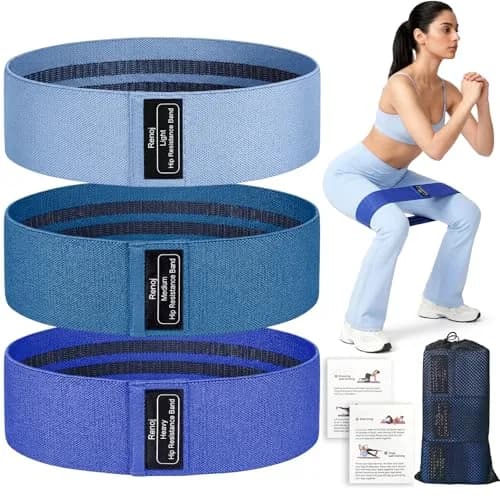 Renoj Resistance Bands for Working Out: 3-Set Exercise Bands for Pilates, Yoga, Home Gym, Booty, Leg Training | Heavy/Medium/Light Fabric Loops for Women Men — Navy