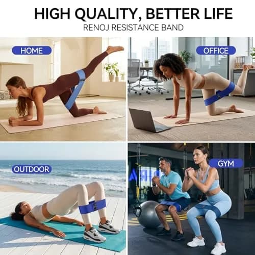 Renoj Resistance Bands for Working Out: 3-Set Exercise Bands for Pilates, Yoga, Home Gym, Booty, Leg Training | Heavy/Medium/Light Fabric Loops for Women Men thumbnail 5