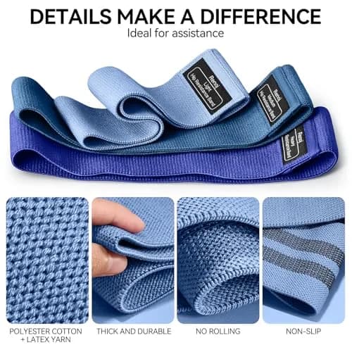 Renoj Resistance Bands for Working Out: 3-Set Exercise Bands for Pilates, Yoga, Home Gym, Booty, Leg Training | Heavy/Medium/Light Fabric Loops for Women Men thumbnail 4
