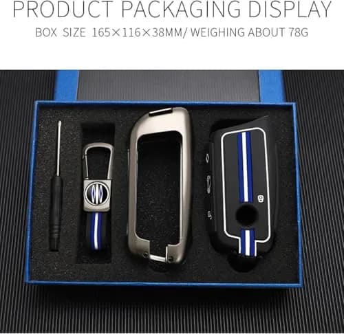 OLLEN Heavy Zinc Alloy Key Fob Cover for BMW 2023-2026 5/7 Series X1-X7 XM IX I5 etc. Gunmetal Blue Line (1 Pcs) thumbnail 6