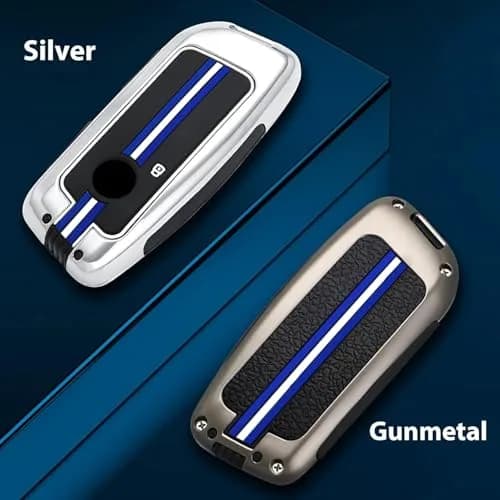 OLLEN Heavy Zinc Alloy Key Fob Cover for BMW 2023-2026 5/7 Series X1-X7 XM IX I5 etc. Gunmetal Blue Line (1 Pcs) thumbnail 7