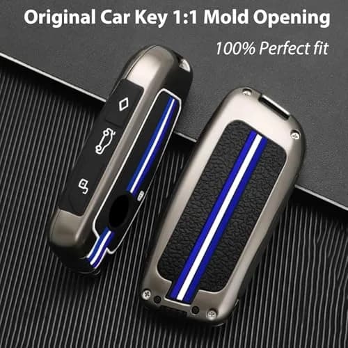 OLLEN Heavy Zinc Alloy Key Fob Cover for BMW 2023-2026 5/7 Series X1-X7 XM IX I5 etc. Gunmetal Blue Line (1 Pcs) thumbnail 3