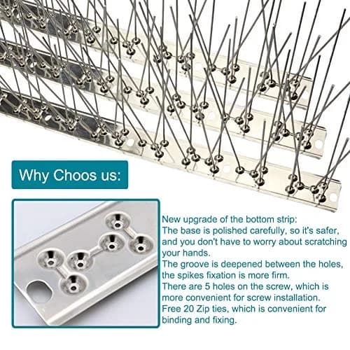aushucu Stainless Steel Bird Spikes 43 Feet (13.1m) Coverage | 40pcs for Pigeons, Sparrows, Squirrels thumbnail 4