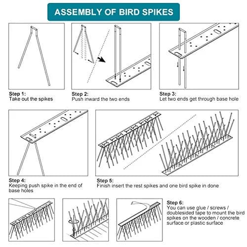 aushucu Stainless Steel Bird Spikes 43 Feet (13.1m) Coverage | 40pcs for Pigeons, Sparrows, Squirrels thumbnail 5