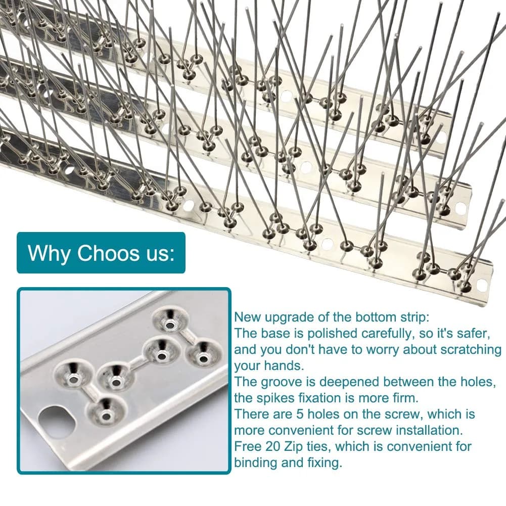 aushucu Stainless Steel Bird Spikes 43 Feet (13.1m) Coverage | 40pcs for Pigeons, Sparrows, Squirrels - view 4