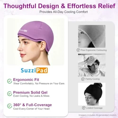 SUZZIPAD Chemo Cooling Cap Deep Purple | Scalp Cooling for Chemotherapy & Migraine Relief thumbnail 4