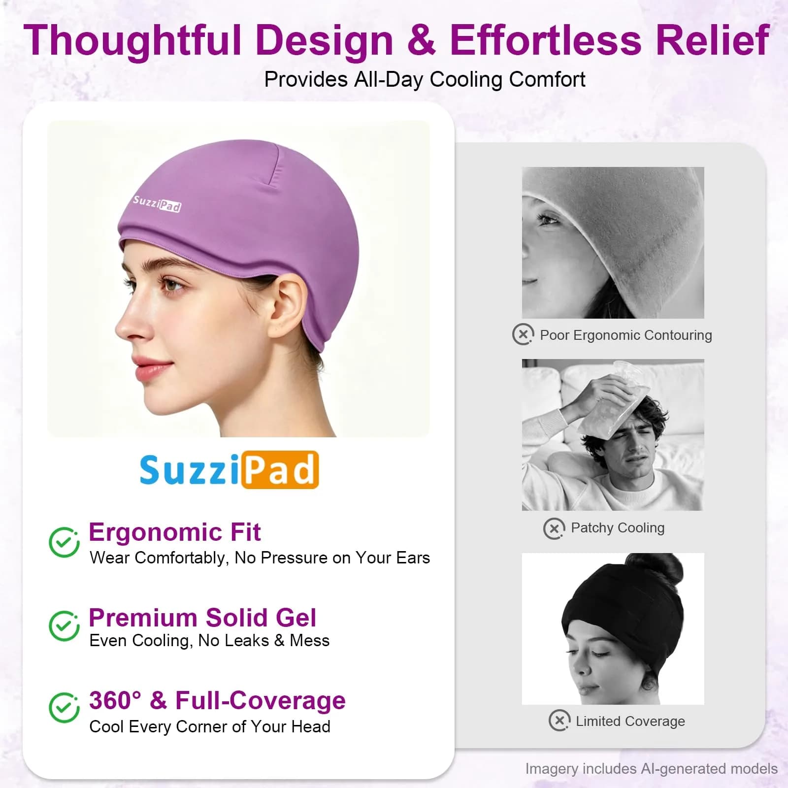 SUZZIPAD Chemo Cooling Cap Deep Purple | Scalp Cooling for Chemotherapy & Migraine Relief - view 4