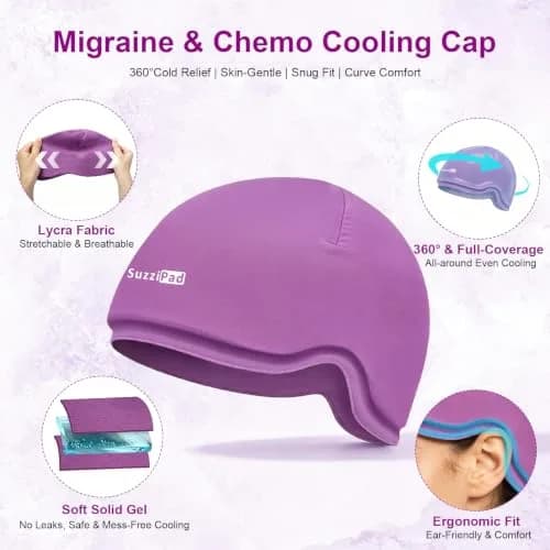 SUZZIPAD Chemo Cooling Cap Deep Purple | Scalp Cooling for Chemotherapy & Migraine Relief thumbnail 2