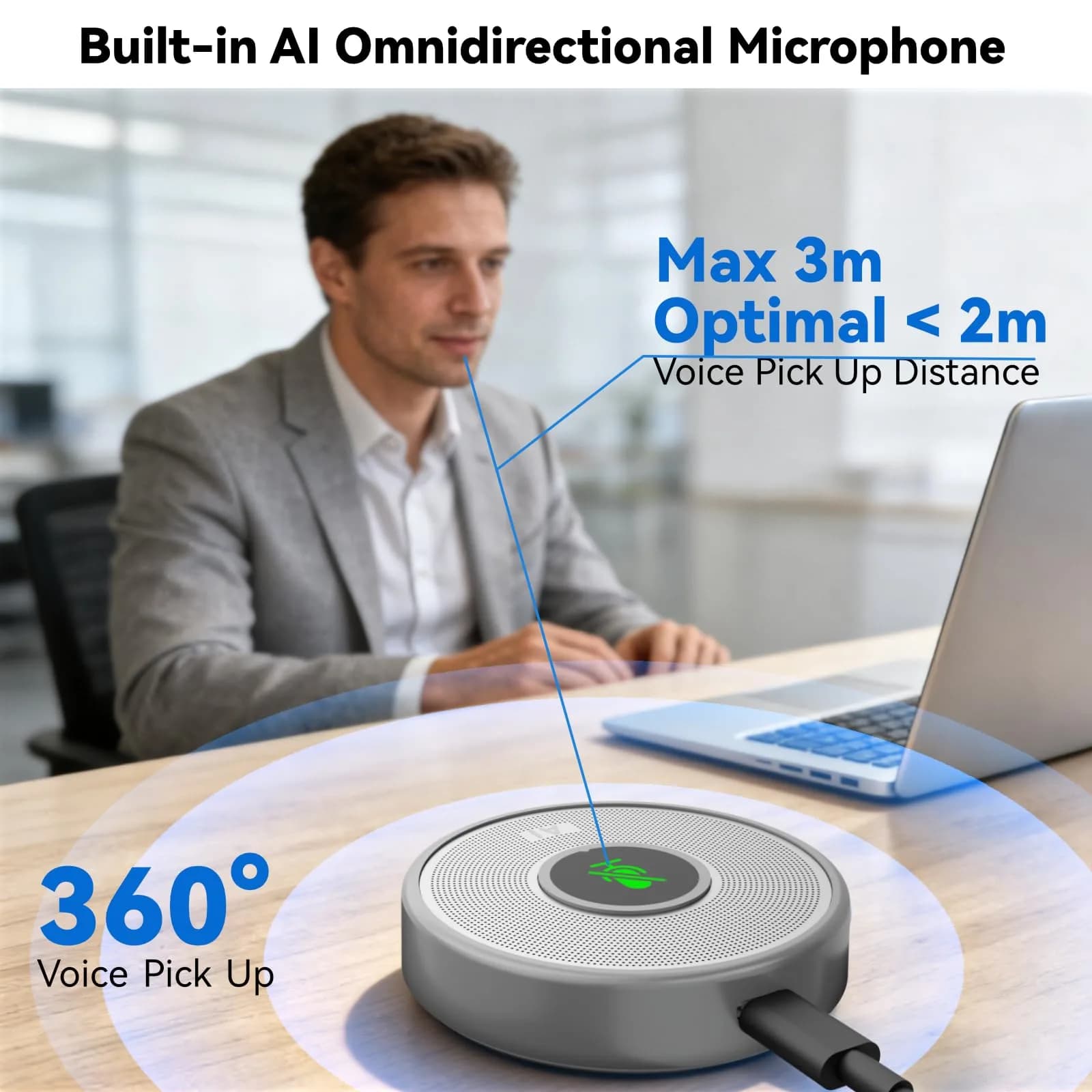 ANSTEN USB Microphone No Speaker, Laptop Computer Microphone Conference Mic | Crystal-Clear 360° Voice Pickup - view 3
